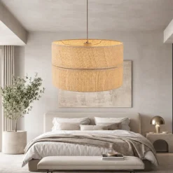 Lampadario cilindro a sospensione di paglia 50 cm per camera da letto