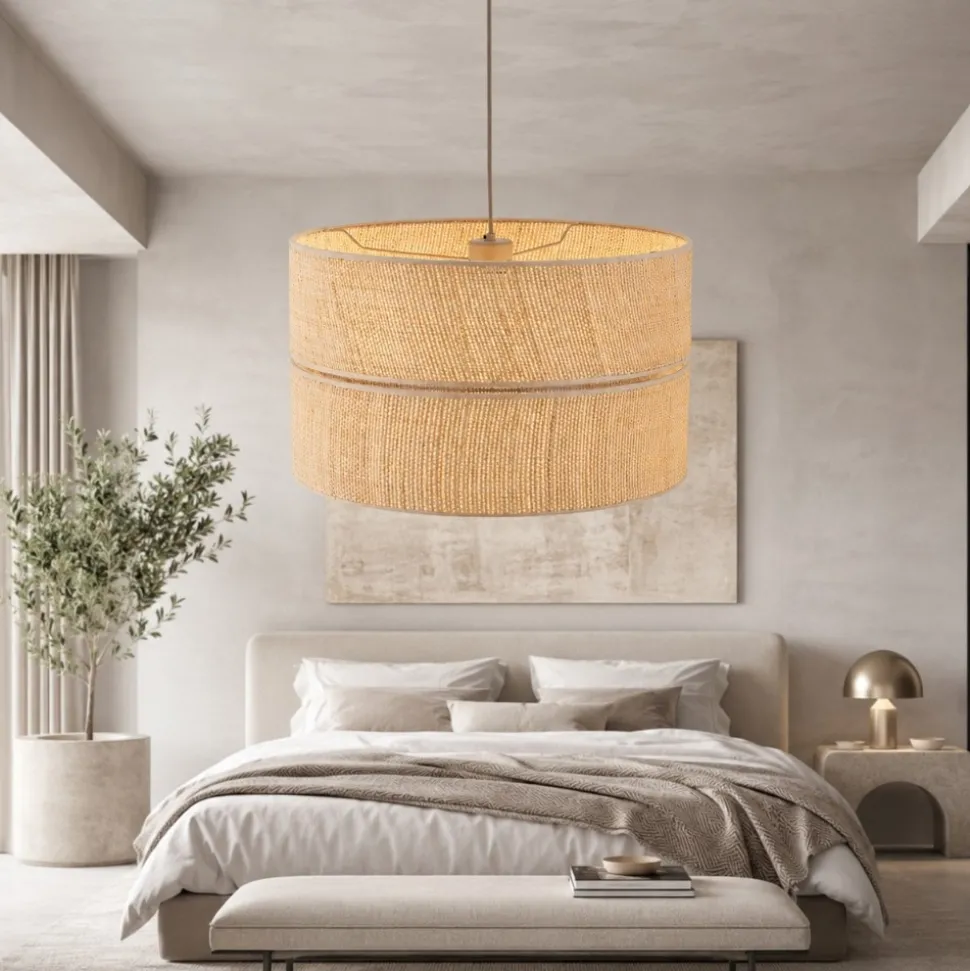 Lampadario cilindro a sospensione di paglia 50 cm per camera da letto