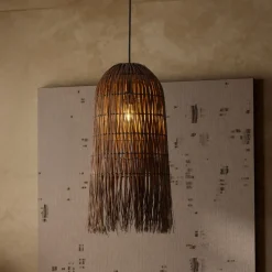 Lampadario di rattan marrone lungo per camera da letto