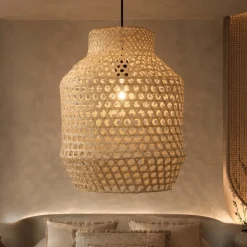 Lampadario di rattan naturale per camera da letto