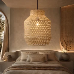 Lampadario di rattan naturale per camera da letto