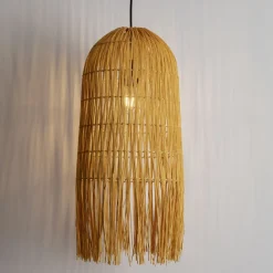 Lampadario di rattan sottile giallo per camera da letto