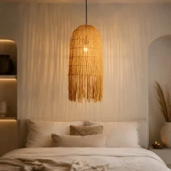 Lampadario di rattan sottile giallo per camera da letto