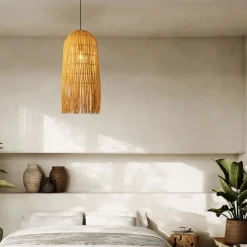 Lampadario di rattan sottile giallo per camera da letto