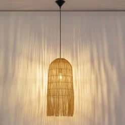 Lampadario di rattan sottile giallo per camera da letto