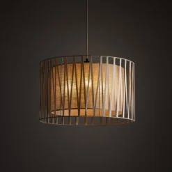 Lampadario di tessuto 50 cm sabbia cilindro intreccio per camera da letto