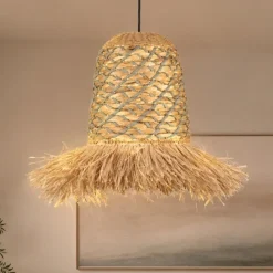 Lampadario in rattan giacinto d'acqua rafia corda verde salvia per camera da letto