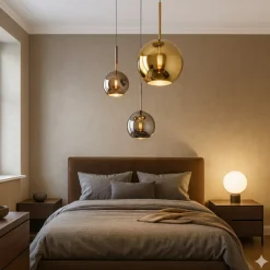 Lampadario 3 luci pendenti da camera da letto sfere vetro cromo oro rame