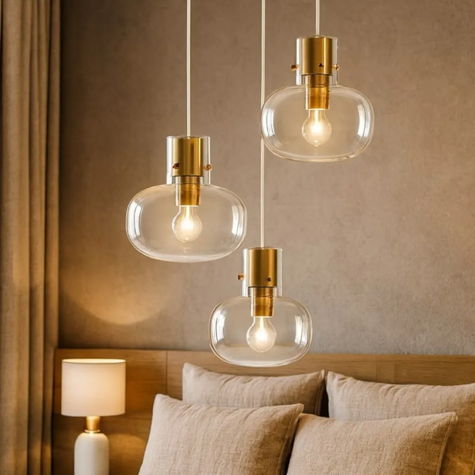 Lampadario 3 luci per camera da letto vetro dettagli oro