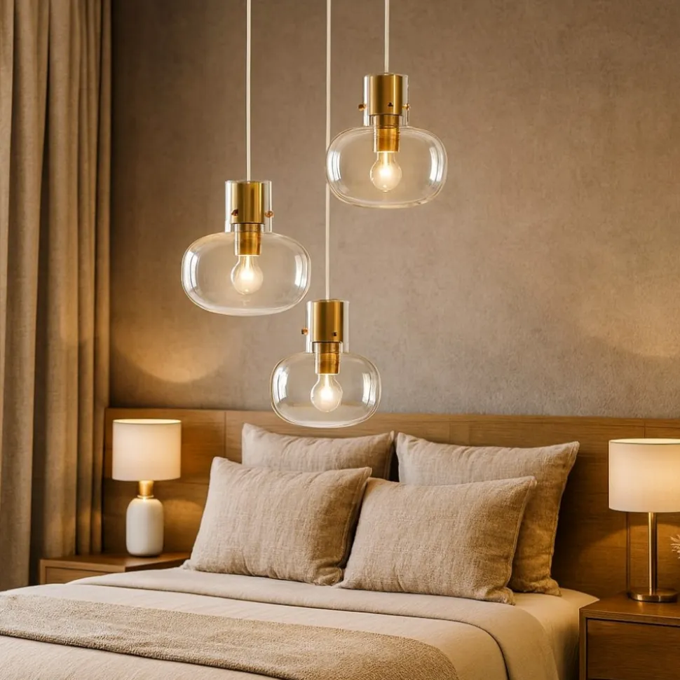 Lampadario 3 luci per camera da letto vetro dettagli oro