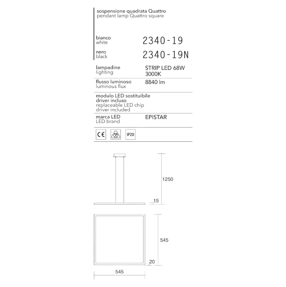 Lampadario moderno led 68w 3000k bianco affralux quattro