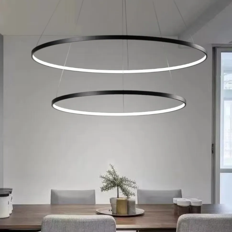 Lampadario moderno led 58w 3200k cerchi nero affralux aluring