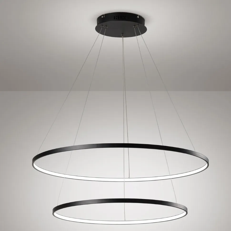 Lampadario moderno led 58w 3200k cerchi nero affralux aluring