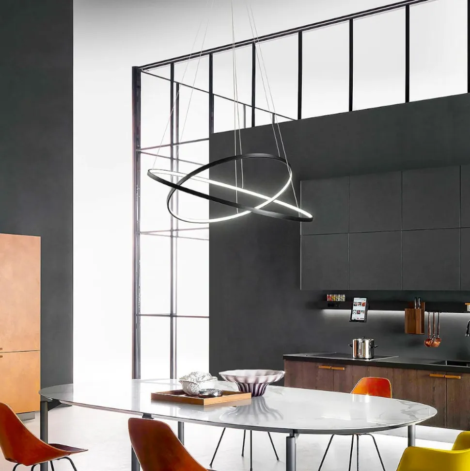 Lampadario moderno led 58w 3200k cerchi nero affralux aluring