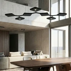 Lampadario moderno nero led 42w 3000k per salotto quad stilnovo