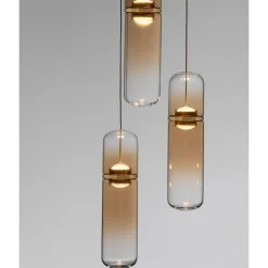 Lampadario oro con capsule pendenti in vetro ambra per camera da letto moderna