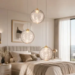 Lampadario oro sfere di vetro ondulato trasparente per camera da letto