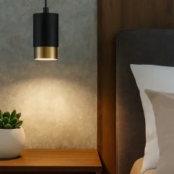 Lampadario pendente per comodino camera da letto cilindro nero oro