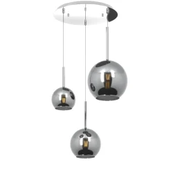 Lampadario pendente tre luci vetri cromo per camera da letto
