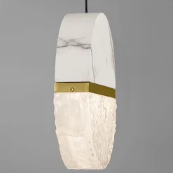 Lampadario 3 pendenti design marmo bianco e vetro per camera da letto stile contemporaneo