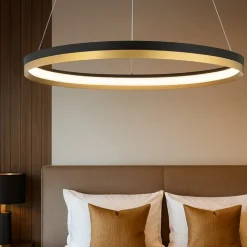 Lampadario per camera da letto cerchio nero oro 33w 3000k dimmerabile