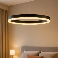 Lampadario per camera da letto anello nero cristalli led 3000k dimmerabile