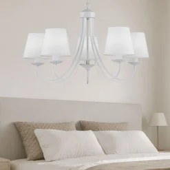 Lampadario per camera da letto 5 paralumi in tessuto bianco
