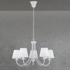 Lampadario per camera da letto 5 paralumi in tessuto bianco