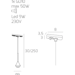 Lampada sospensione per binario monofase kit magnetico cavo 250cm
