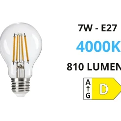 Lampadina e27 goccia trasparente led 7w 4000k ottica 320 toplight