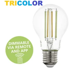 Lampadina e27 led 6w dimmerabile 2700k a 6500k bluetooth goccia trasparente eglo