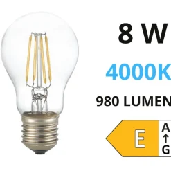 Lampadina e27 led 8w 4000k 980lm filamento goccia trasparente ideal lux