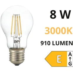 Lampadina e27 led 8w 3000k 910lm filamento goccia trasparente ideal lux