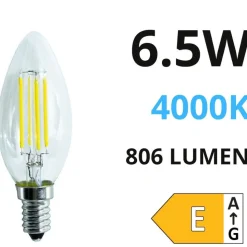 Lampadina e14 led 6,5w 4000k 806lm life candela vetro trasparente