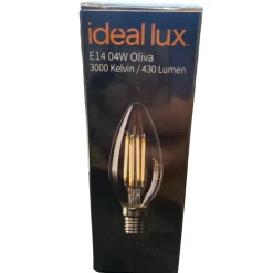 Lampadina e14 led 4w 3000k 470lm oliva trasparente filamento ideal lux