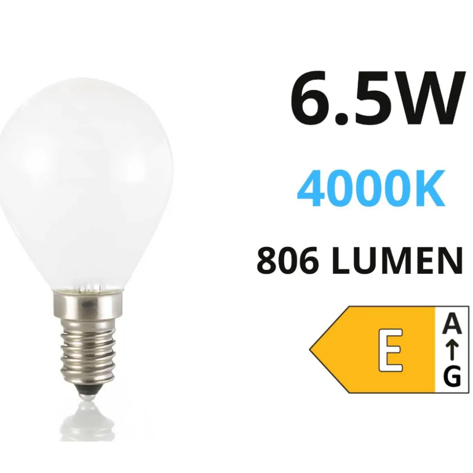 Lampadina e14 led 6,5w 4000k 806lm vetro bianco life mini sfera milky