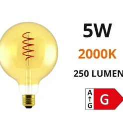 Lampadina globo e27 led 5w 2000k 250lm vetro ambra vintage