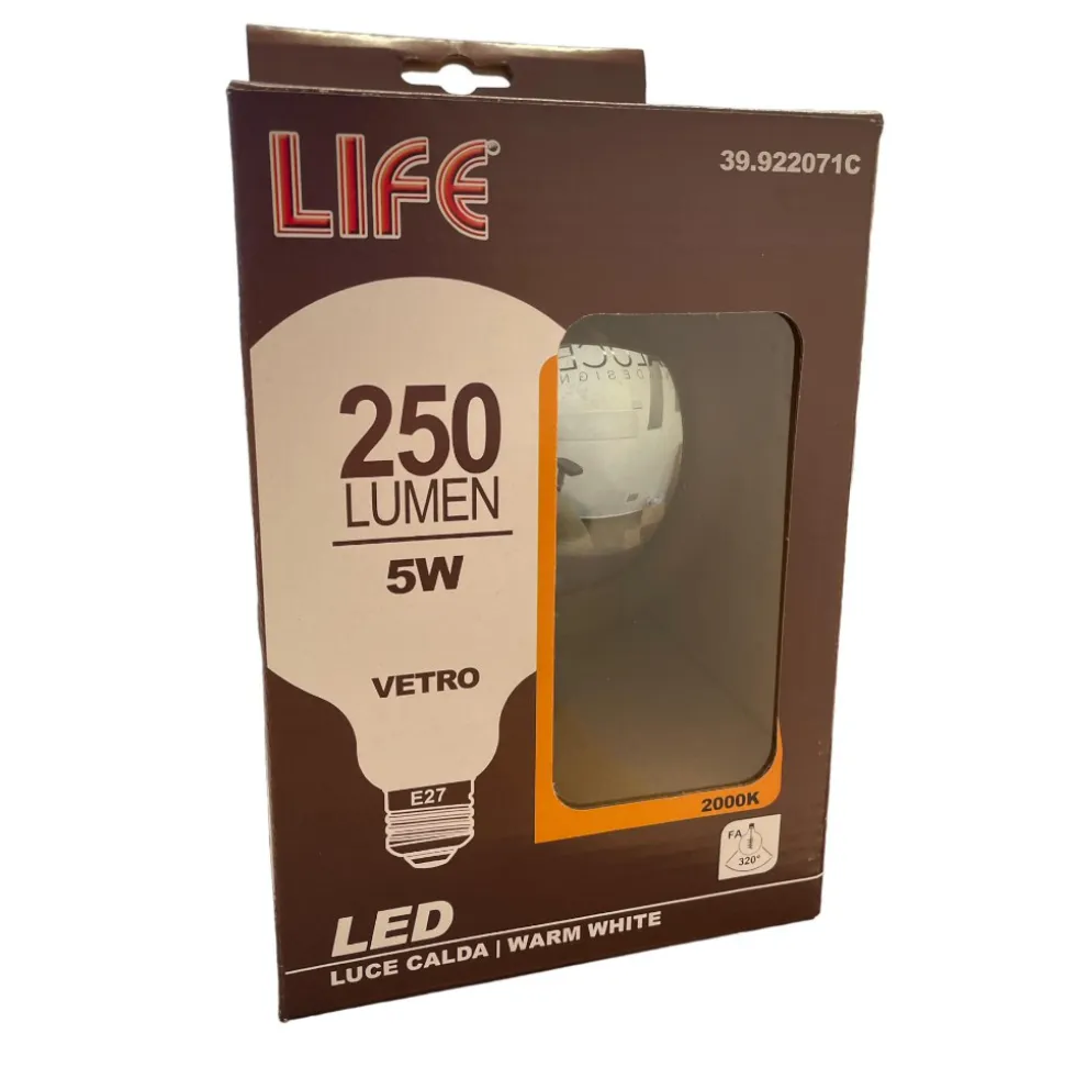 Lampadina globo e27 led 5w 2000k 250lm vetro ambra vintage