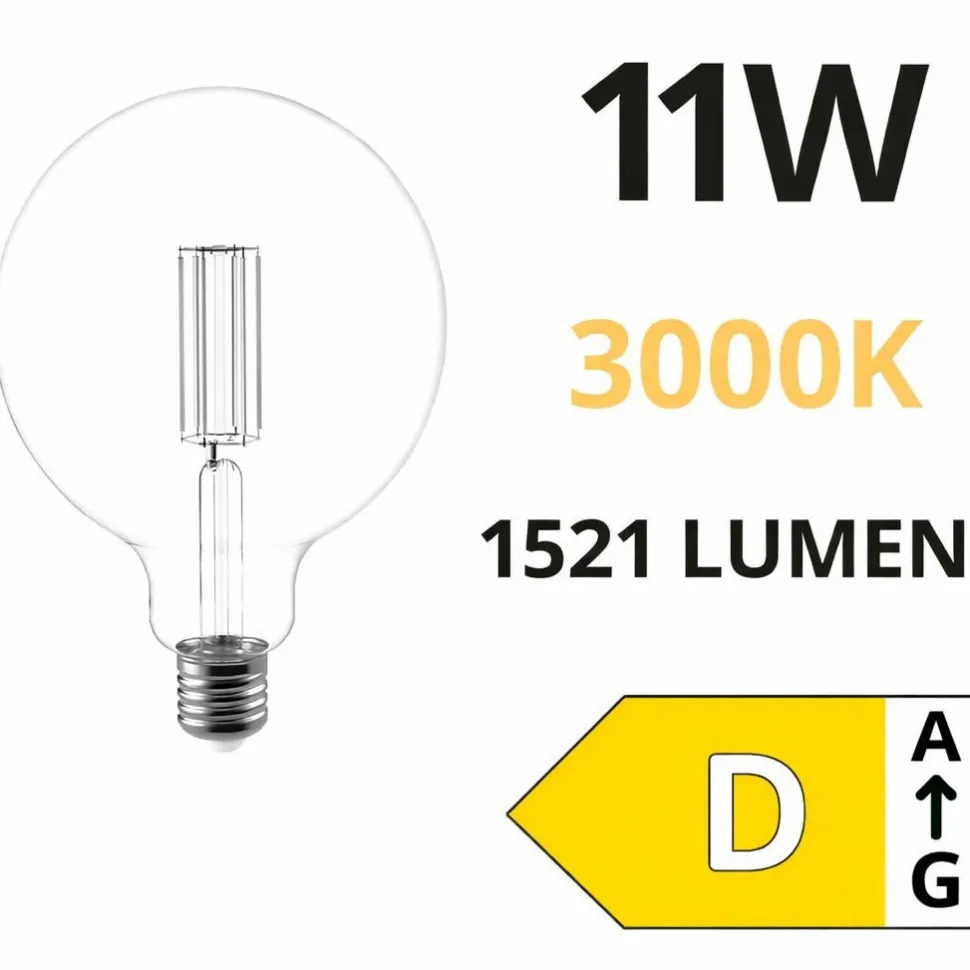 Lampadina led globo g125 e27 trasparente 11w 3000k 1521 lumen
