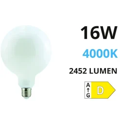 Lampadina life e27 16w 4000k 2452lm globo vetro bianco milky