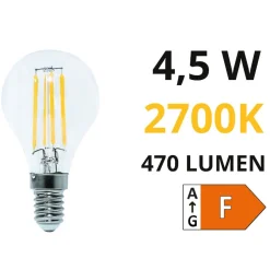Lampadina minisfera led 4.5w e14 2700k 470lm vetro trasparente
