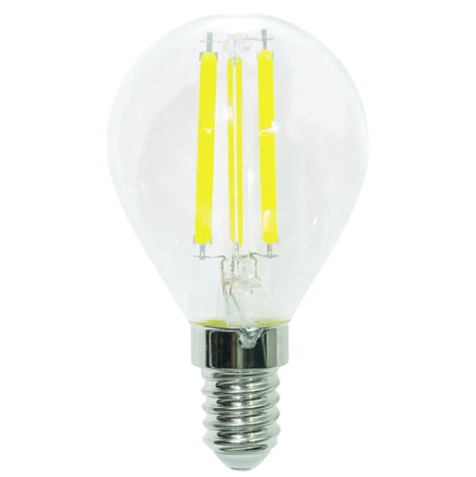 Lampadina minisfera led 4.5w e14 2700k 470lm vetro trasparente
