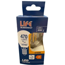 Lampadina minisfera led 4.5w e14 2700k 470lm vetro trasparente