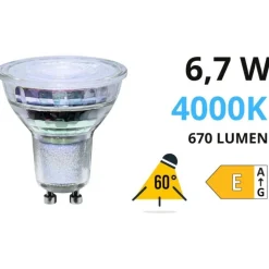 Lampadina vetro gu10 led 4000k 6,7w 670lm ottica 60 life