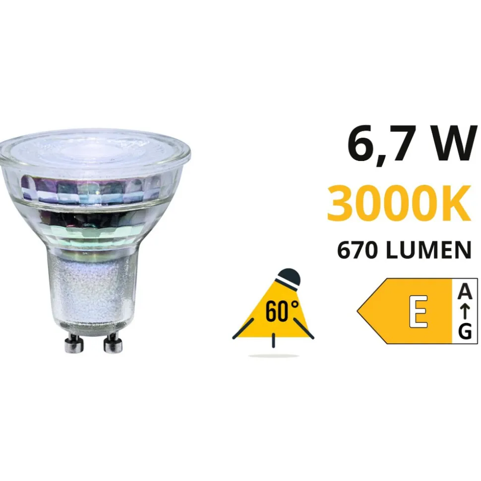 Life lampadina di vetro gu10 led 6,7w 3000k ottica 60 670lm cri80