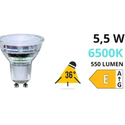 Life lampadina di vetro led gu10 5.5w 6500k 620lm ottica 36
