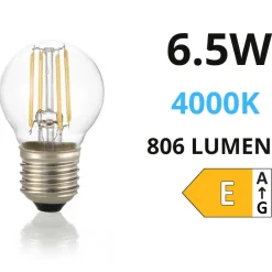 Life lampadina e27 led 6,5w 4000k 806lm minisfera vetro trasparente
