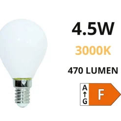 Life lampadina led e14 milky 4,5w 3000k 470lm minisfera vetro bianco