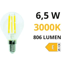 Life lampadina led e14 6,5w 3000k 806lm sfera vetro trasparente