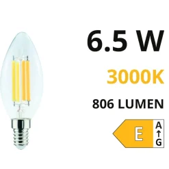 Life lampadina led e14 6.5w 3000k 806lm vetro trasparente filamento 320
